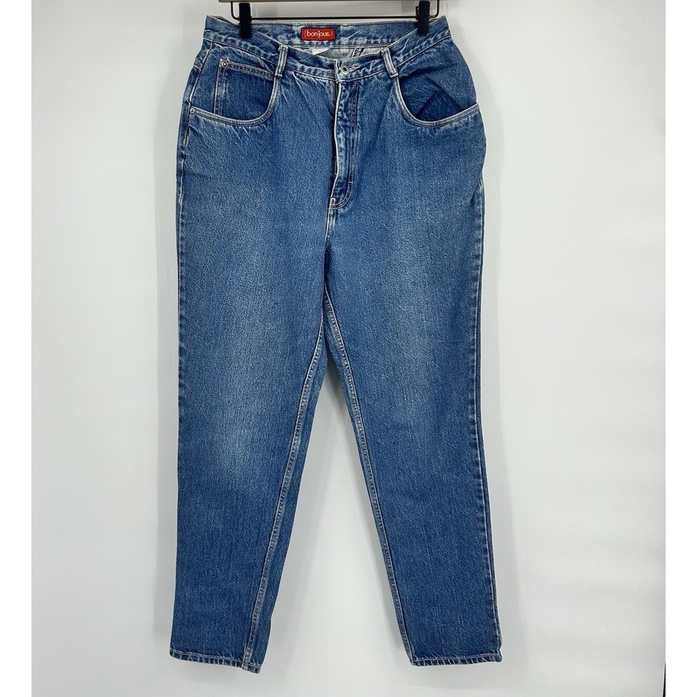 Vintage 80s Bonjour Jeans Womens 14 High Rise Mom Jeans Tapered Blue Denim